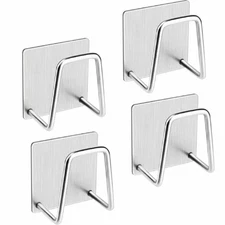 4-Pack Stainless Steel Sink Sponge Holder – Adhesive Kitchen Caddy Organizer Set