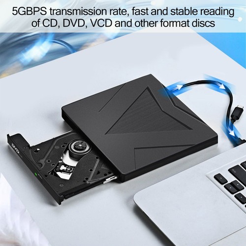 Black Lightweight External DVD Drive W/USB-C&USB-A Port For CD/DVD/VCD Formats - Photo 4/13