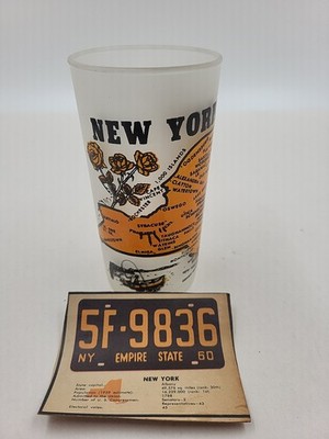 Hazel Atlas New York State Souvenir Frosted Glass Tumbler 5''