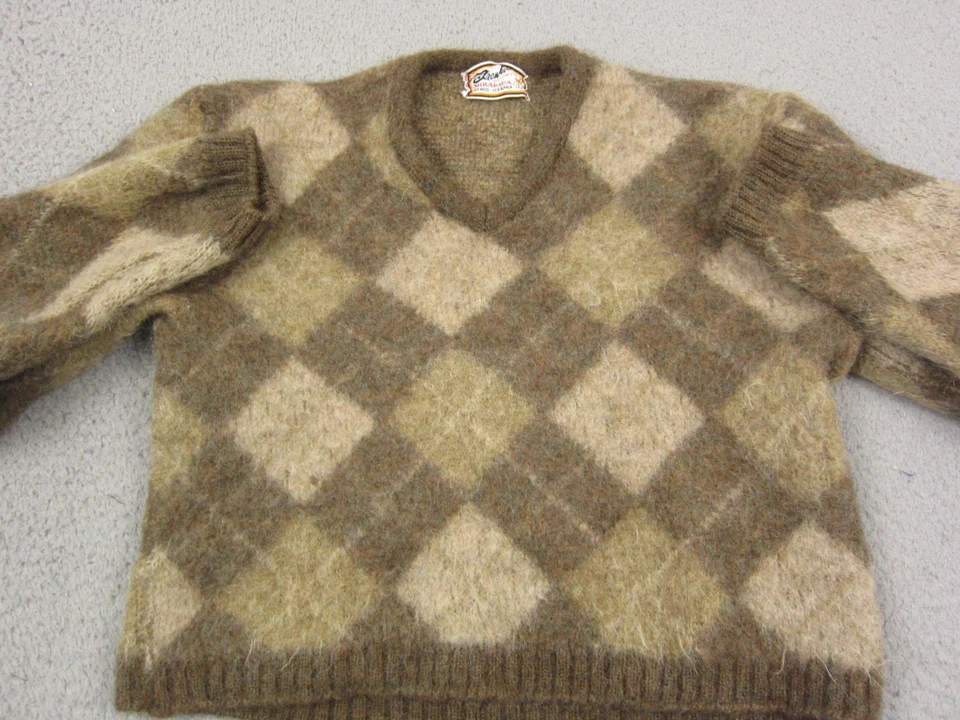 Suéter True Vintage Brentwood Para Hombre Grande (ENCOGIDO) Marrón Argyle Lana Alpaca Años 50 Foto 2 de 4