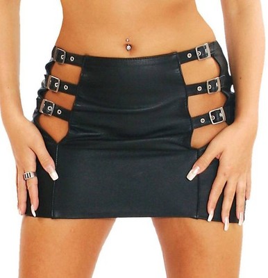 Ledapol - Genuine Leather Mini Skirt with Shiny Buckles in Various Colours