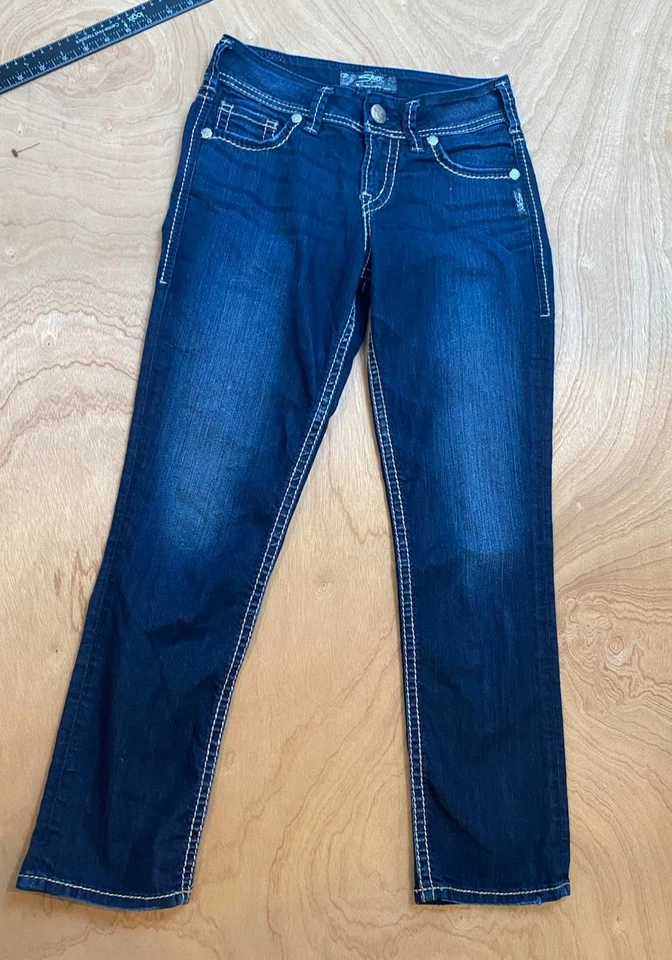 Silver Jeans Womens 27 Blue Suki Capri Dark Wash Stretch Denim Pants - Image 3 of 4