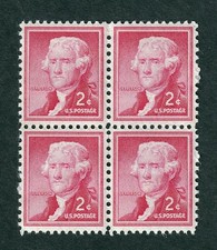 US #1033 Thomas Jefferson, Block of 4, MNH Stamps