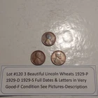 Lot #120 3 Beautiful Lincoln Wheats 1929-P 1929-D 1929-S VG-Fine See Pictures