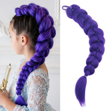 24 Inch Purple Braid Ponytail Hair Extension with Tie, Synthetic, Long, Easy to