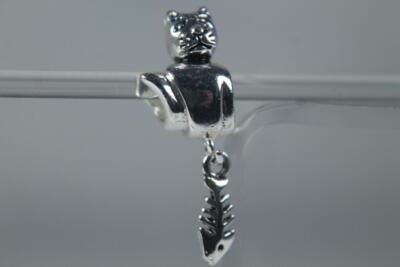 'Cat With Fish' Silverstone Dangle Bead By DaVinci #DB 21-2 NEW