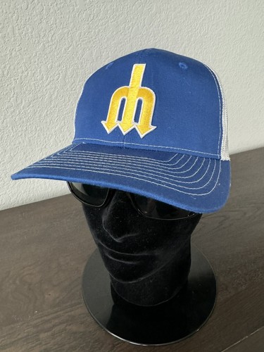 RETRO THROWBACK SEATTLE MARINERS TRIDENT LOGO ADULT SNAPBACK TRUCKER HAT NEW 🔱 - Picture 1 of 6