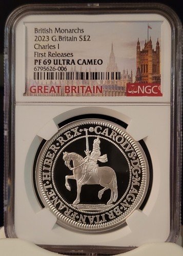 🇬🇧2023 UK BRITISH MONARCHS 1 Oz SILVER PROOF CHARLES I NGC PF69UC FIRST RELEAS - Foto 1 di 3