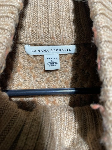 BANANA REPUBLIC Women Chunky Knit Turtle Neck Cropped Short Sleeve Sweater Sz PL - Picture 3 of 7