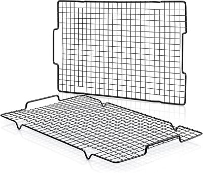 HULISEN Cooling Rack 2 Pack - 16'' x 10'', Nonstick Baking 2 Packs, Black 