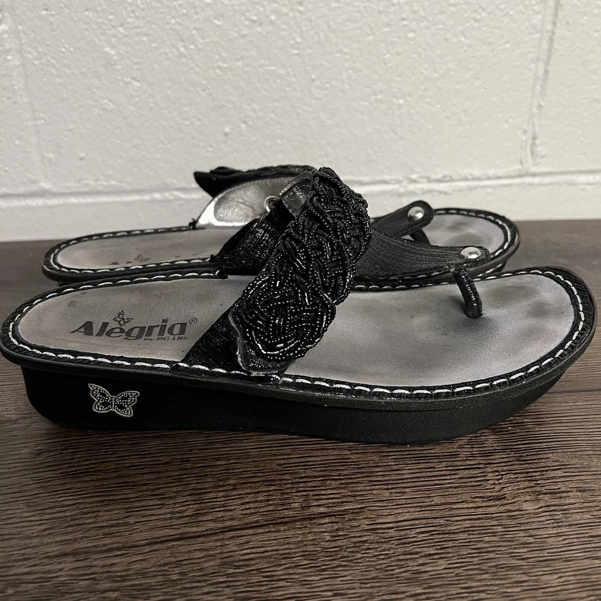 Alegria Leather Thong Sandals in Black & Pink - Comfort Footwear Sz 37 or 8 Amazon.com | Alegria Women main image 2