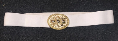 Day Lor Vintage 80s Elastic Waist Dress Belt Cream Gold Tone Buckle Size S/M