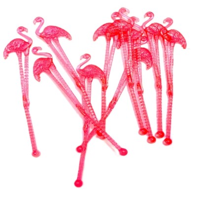 10pc Set Luau Party PINK FLAMINGO COCKTAIL STIRRERS Bar Pub Drink Swizzle Sticks