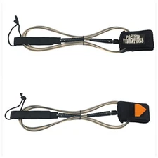 Pacific Vibrations Surfboard Ankle leash 8FT Black/Clear 7mm double swivels  8'