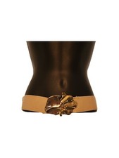 Vintage Revcor 80s 90s Tan Stretch Belt Hook Closure Gold Metal Buckle