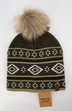 New Frye and Co Pom Pom Beanie Hat Womens One Size Burnt Olive Fair Isle Beanie