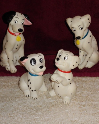 4 Vintage Disney 101 Dalmatians rubber Squeeze Dogs 5'' Pongo & Perdita  3'' Patch
