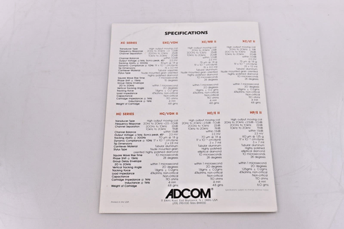 Adcom CrossCoil -- Catalog Of XC & HC Series of Phono Cartridges - Picture 4 of 4