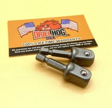 Drill Hog® 1/2" Socket Adapter Hex Shank 1/2 Impact Driver Lifetime Warranty 2PK