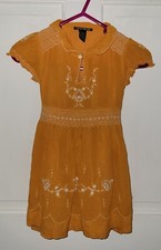 LUCKY BRAND orange Chiffon Look Smocked Embroidered tie back Dress. Girls 4