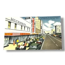 Postcard Looking East on Central Avenue St Petersburg Florida Linen Card B311