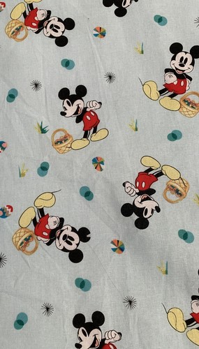 Disney MICKEY MOUSE FABRIC W/Easter baskets     48 x 37” Vintage Blue Yellow Red - Picture 1 of 6