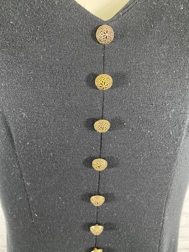 VTG All That Jazz Black Gold Button Shoulder Padded Long Seeve SheathDress 7/8 - Picture 5 of 10