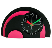 Tisch Uhr Memphis Design Stil Quartz Clock 80er Blech Magenta & Schwarz Vintage