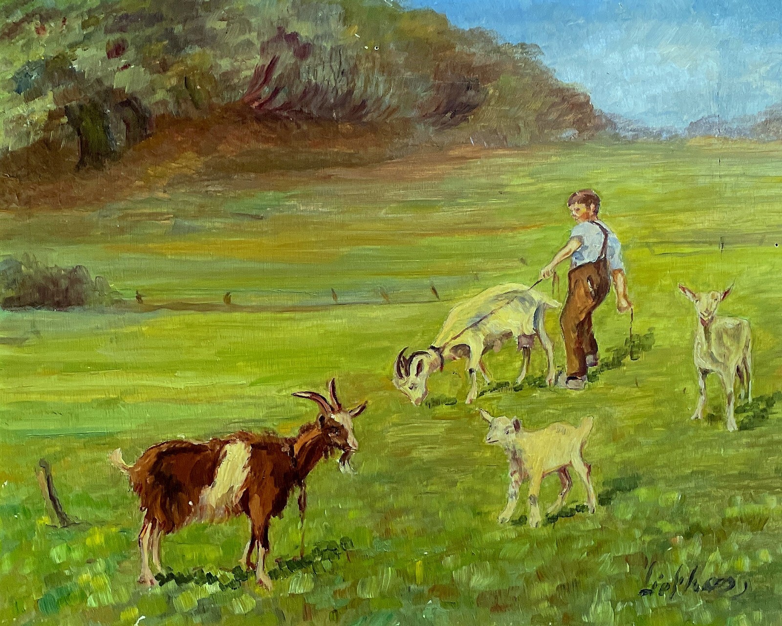 "Der kleine Hirte mit seinen Ziegen" Emil August Liefkes, großes Gemälde