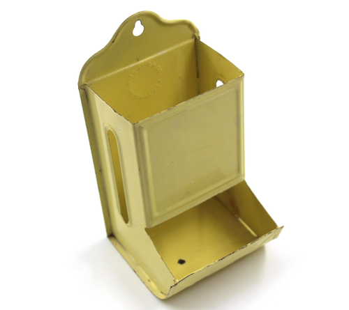 Vtg Retro Yellow Metal Match Safe Holder Kitschy Wall Mount Fulton Illinois USA - Picture 4 of 12