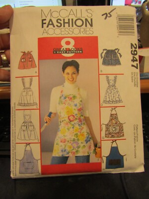 2947 McCalls SEWING Pattern CUT Sz Misses Half and Full Aprons with Variations