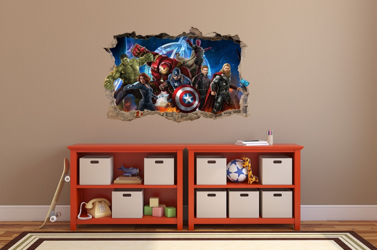 Calcomanía De Pared 3D Destrozada De Los Vengadores: Superhéroes, Spiderman, Iron Man, Hulk, Capitán América - BR344 - España