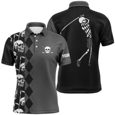 Golf Polo Shirt Premium Black Skull Custom Name, Personalized For Golfer, S-5XL