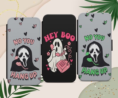Ghost Hang Up Halloween Handy Hülle Cover für iPhone Samsung Pixel Flip Wallet
