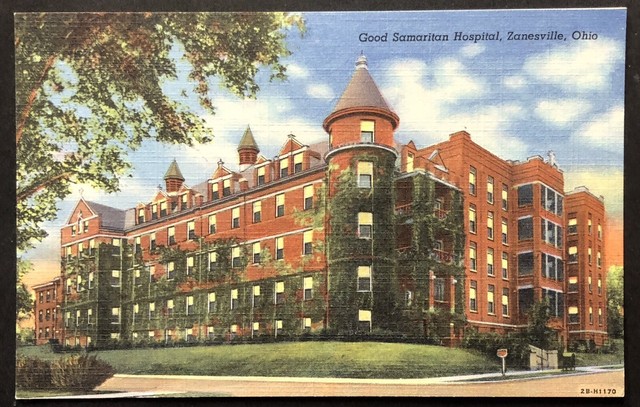Vintage OH Postcard: Good Samaritan Hospital, Zanesville, Brick, Ivy
