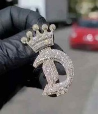 2Ct Round Lab Created Diamond Custom "D" Letter Pendant 14K White Gold Plated