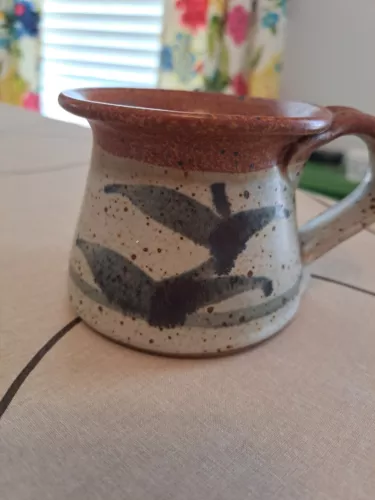 Vintage Pottery Mug, Signed, Red Ware, Speckled