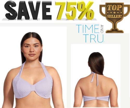 Time and Tru Textured Underwire Halter Women Size S 4-6 Swimsuit Top NWT - Picture 1 of 22
