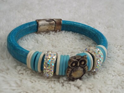 Rhinestone Blue Owl Charm Bracelet (F17)