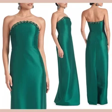 NWT $995 Sachin & Babi [ 14 ] Preston Strapless Satin Column Gown Emerald S1826