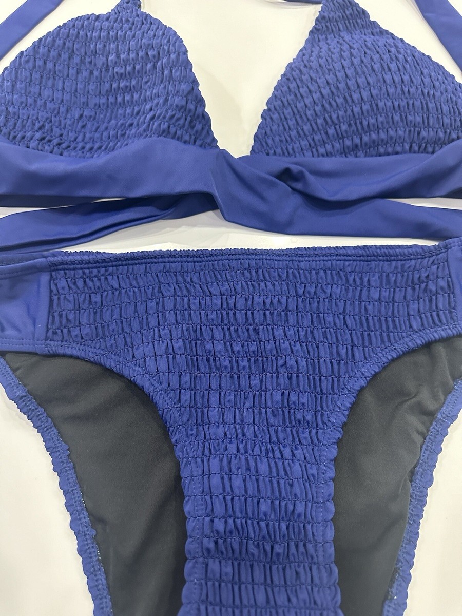 Venus Textured Navy Bikini Triangle Cross Cross Top L& Bottom 8