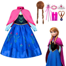 M&auml;dchen Elsa Prinzessin Kost&uuml;m Party Cosplay Karneval Fancy Kleid Cape Outfits