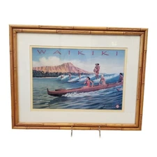KERNE ERICKSON "WAIKIKI LOS ANGELES STEAMSHIP CO" LARGE COLOR POSTER -Framed