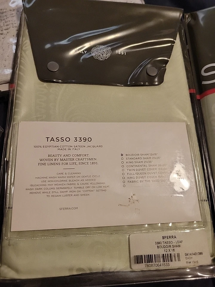 Sferra Tasso Boudoir Hoja Simulada Verde Algodón Egipcio Satén Jacquard Nuevo 5 Disponibles Foto 2 de 2