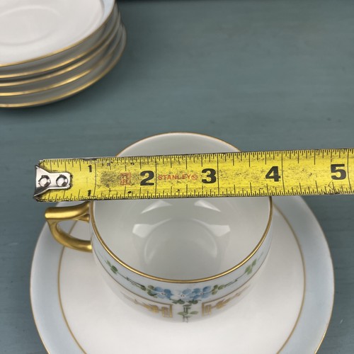 J & C Jaeger & Co Bavaria Hand Painted Tea Cup Saucer Set Of 6 Floral Blue Gold - Picture 20 of 22