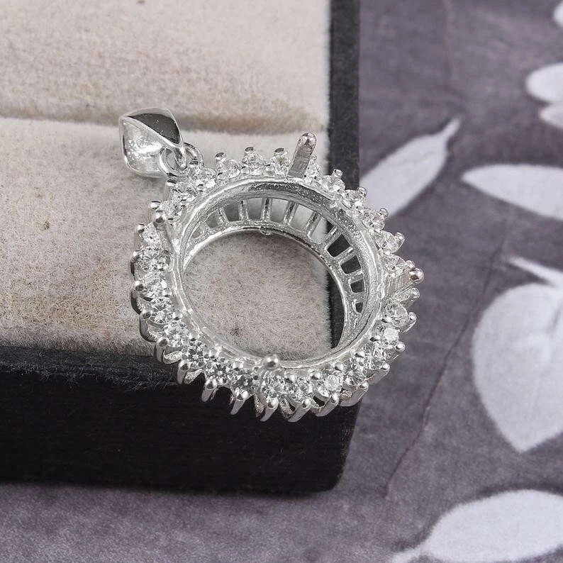 Sterling Silver Pendant 8-20 mm Round Semi Mount Pendant Setting CZ Setting - Image 2 of 4
