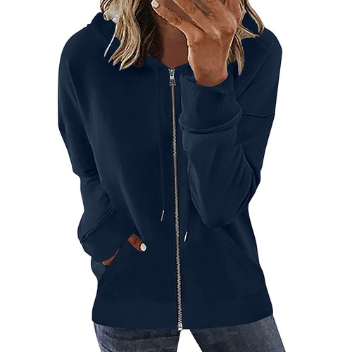 Womens Long Sleeve Zip Up Hoodie Tops Ladies Casual Baggy Hooded Sweatshirt Coat - Picture 10 of 24