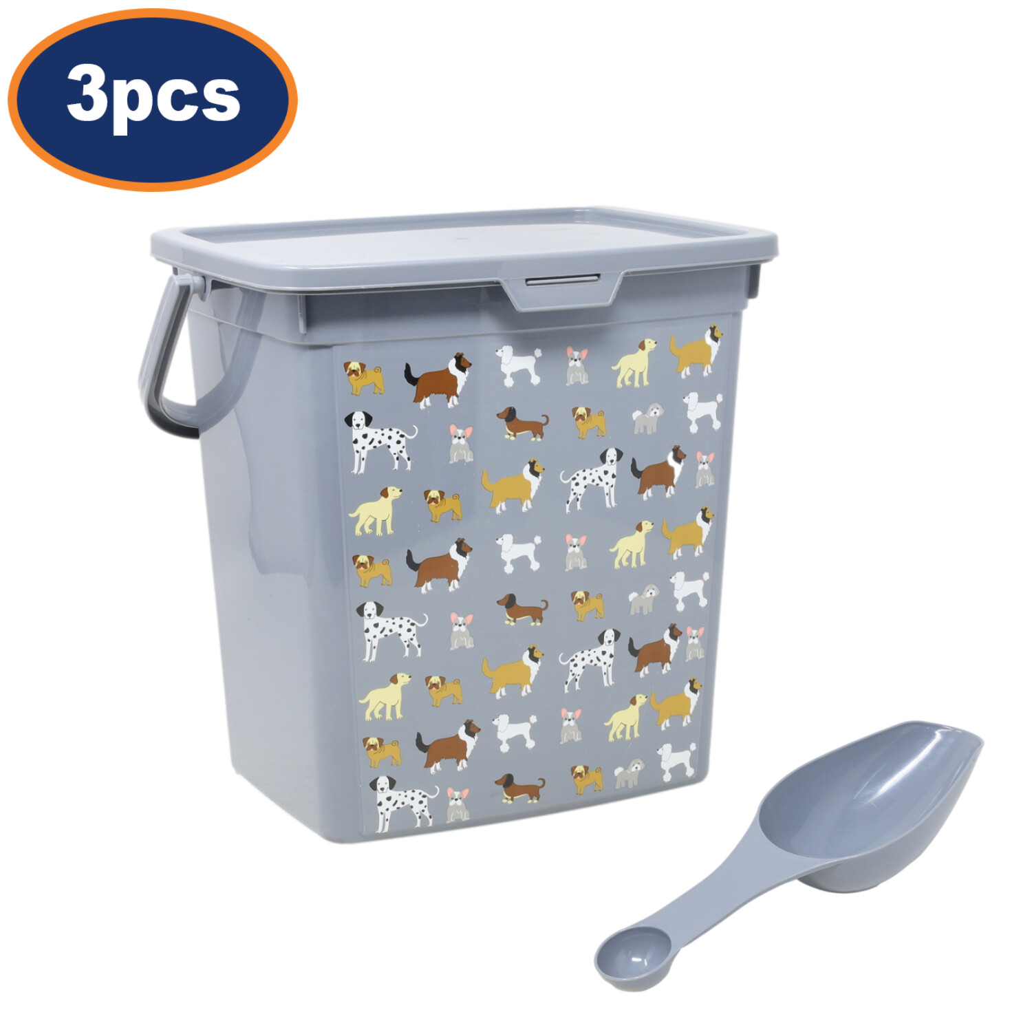 3pc 6 Litre Dog Pet Dry Animal Large Plastic Food Storage Container With Spoon