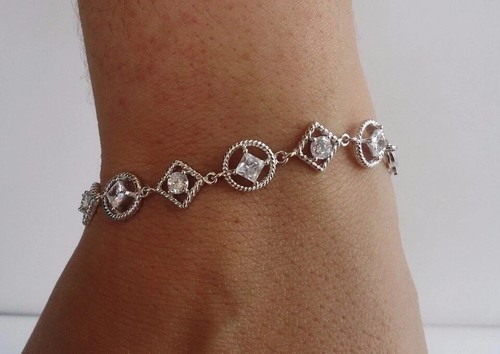 10 ct Round Simulated Diamond Multi Shape Tennis Bracelet 14k White Gold Plated - Picture 2 of 12
