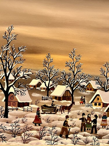 VTG Original KOWALSKI Folk Art "Winter Scene" Oil Painting Vibrant Colors Signed - Picture 3 of 23